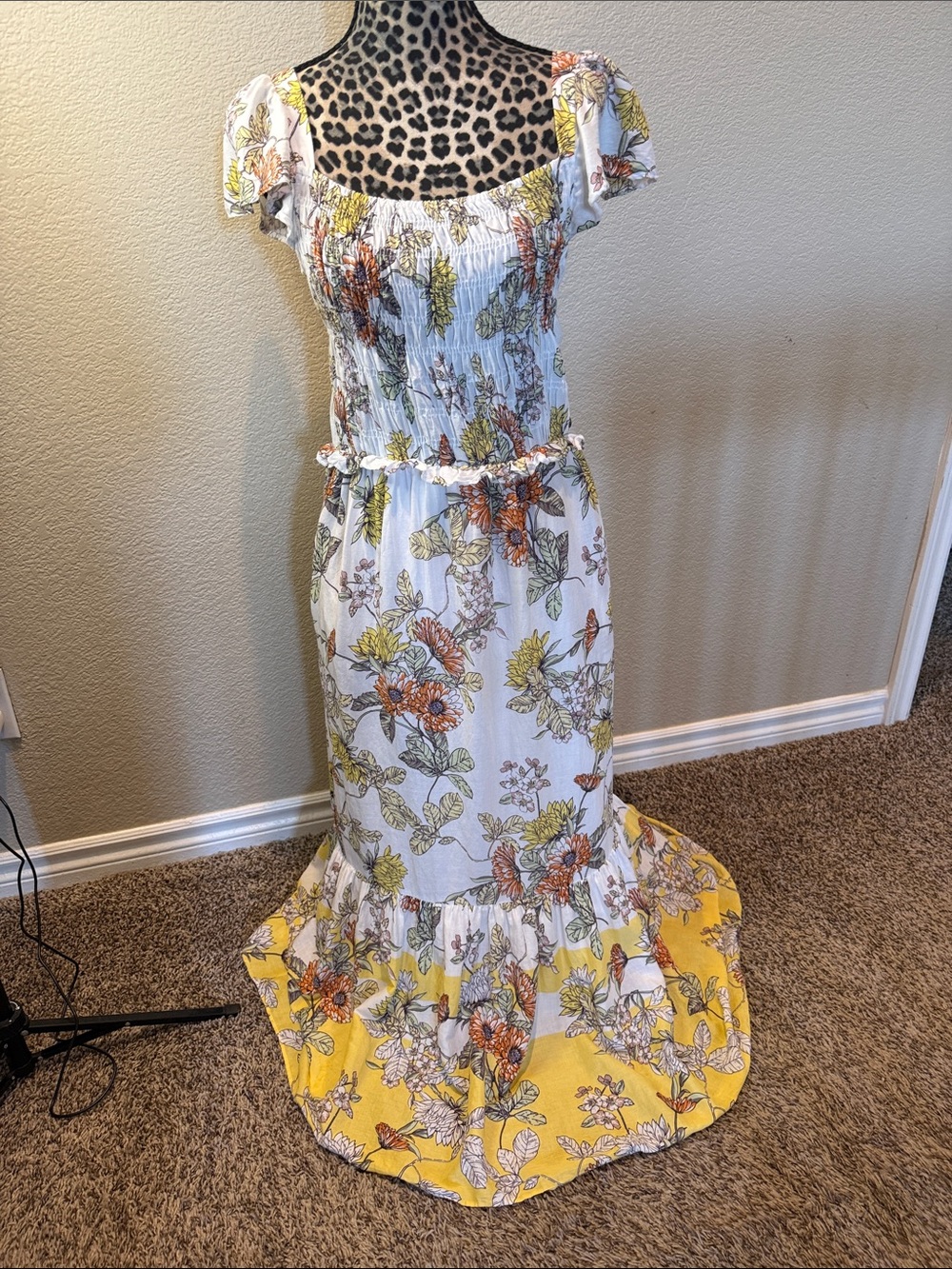 Taylor Cream Floral Smocked Dress with Yellow Accents